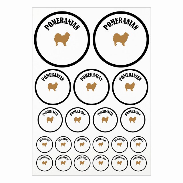 ドッグ ステッカー ポメラニアン ホワイトブラック A4サイズ まとめて詰め合わせ サイズ別 丸型 21枚セ..