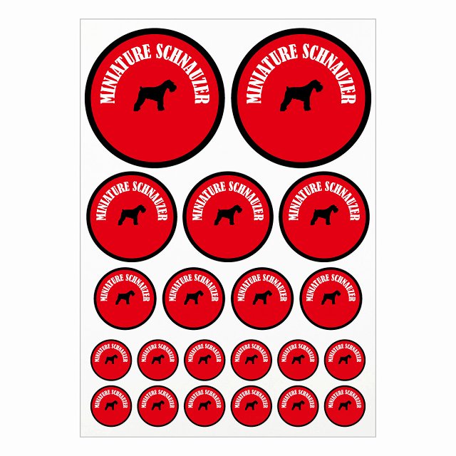 ドッグ ステッカー ミニチュアシュナウザー レッド A4サイズ まとめて詰め合わせ サイズ別 丸型 21枚セ..