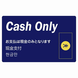 Cash Only 現金のみ ブルー インバウンド 観光客用 英語 中国語 韓国語 多言語対応 注意書き 120x75mm 案内 施設 ピクトサイン ステッカー シール カッティングシート 観光 商用施設