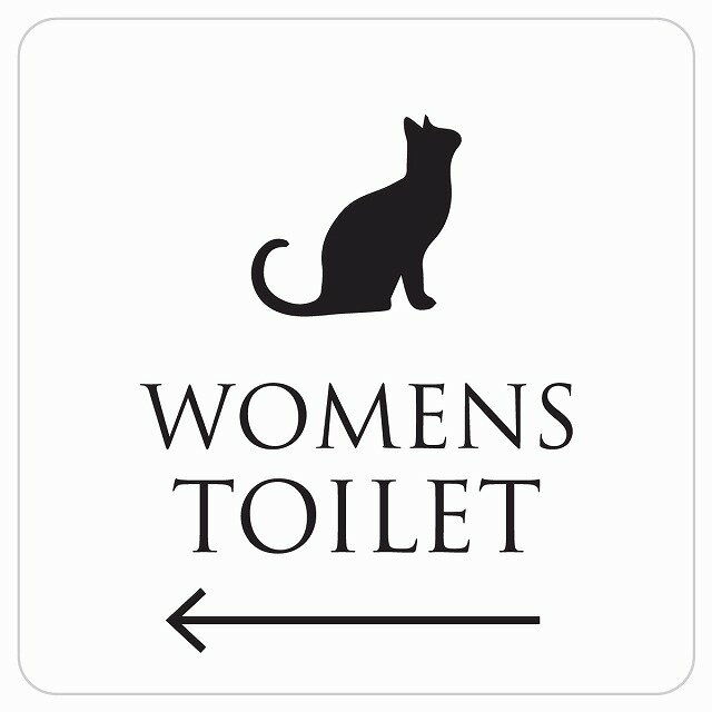 14x14cm トイレ 御手洗 TOILET トイレマーク ねこ 猫 ネコ ホワイト ブラック WOMENS 左 ピクトサイン ステッカー シール カッティングシート 塩ビ製 サイン ウォールステッカー インテリア 施設 案内