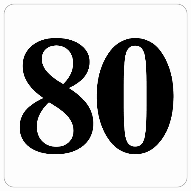 番号シール ナンバー シール 27x27cm ホワイト 数字 80 案内板 野球 スポーツ ロッカー イベント 部屋 店舗 レストラン 飲食店 モール 席番号 テーブル番号 椅子番号