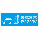 ライトブルー 車＆バッテリー EV 200V 12x4cm 充電 チャージ 感電注意 電気自動車 充電ポート 充電スタンド EVステーション ステッカー シール