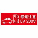 レッド 車＆バッテリー EV 200V 27x9cm 充電 チャージ 感電注意 電気自動車 充電ポート 充電スタンド EVステーション ステッカー シール