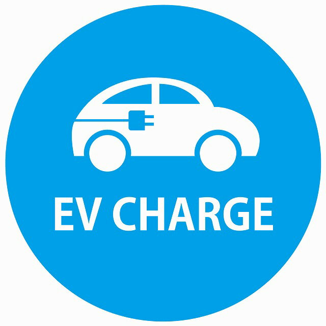 EV Charge 自動車とプラグ デザイン タイプ ライトブルーホワイト 電気自動車 充電 チャージ 充電ポー..