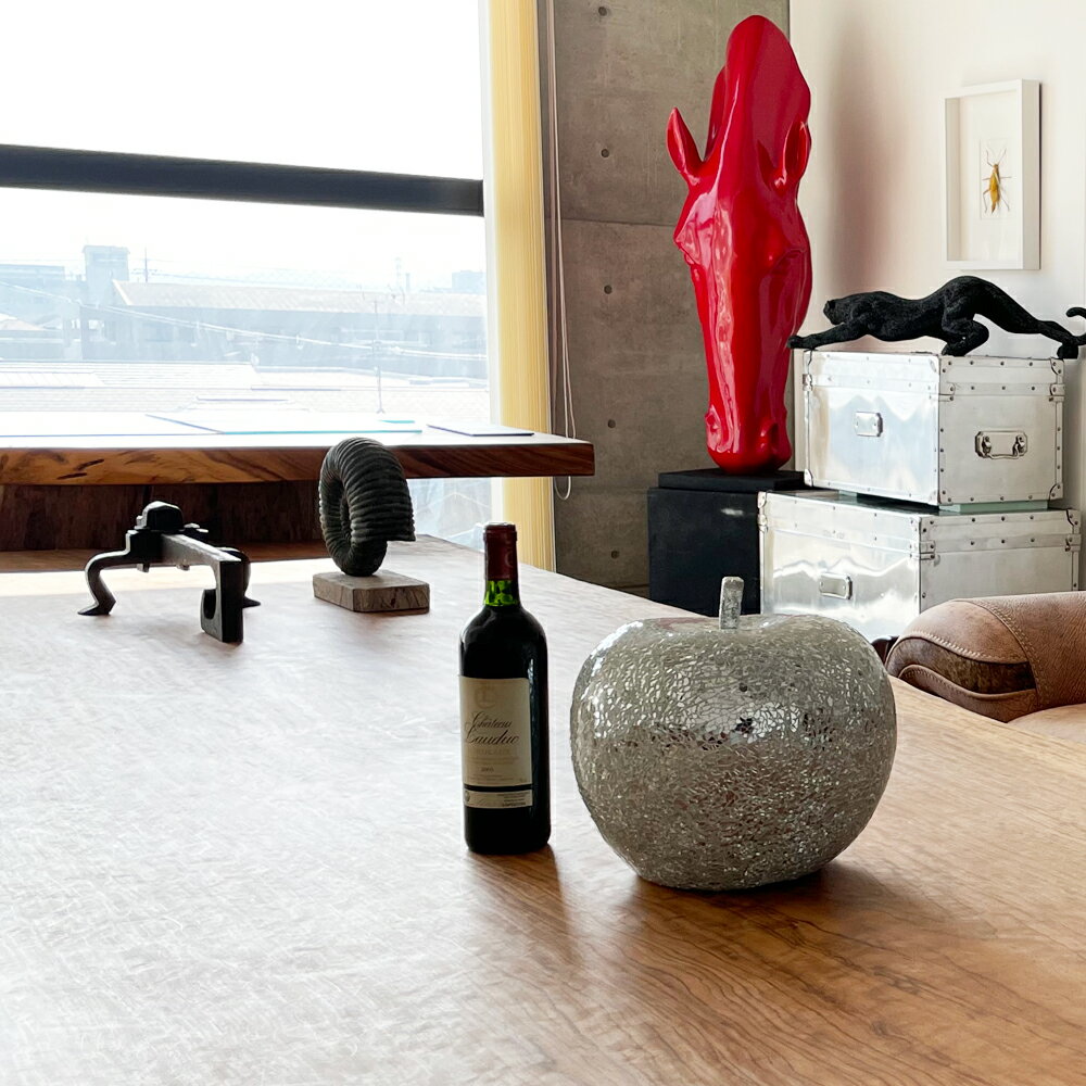 煌めきの白リンゴ アートオブジェ 小 プレゼント インテリア モダン りんご オブジェ 店舗 開店祝い 贈り物 高級 置物 玄関 新築祝い 結婚祝い FRP300