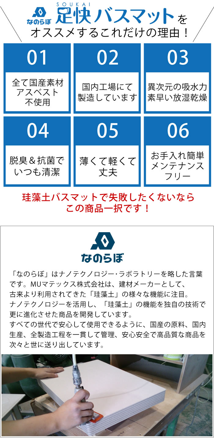 【レビュー特典付】【メーカー公認代理店】珪藻土バスマット なのらぼ 日本製 足快...
