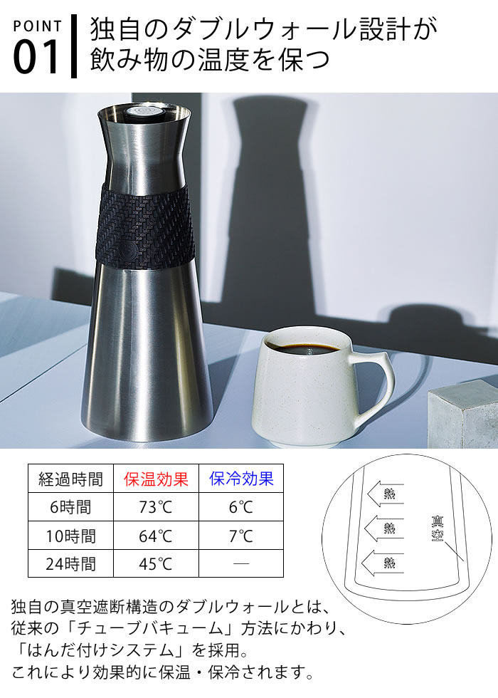 ビー フラスク グランデ 保温 ポット 保冷 真空断熱構造 カラフェ 900ml コーヒー お茶 おしゃれ おすすめ 冷水筒 茶ポット ホットドリンク ボールバルブ設計 レッドドットデザイン賞受賞 【レビュー特典付】