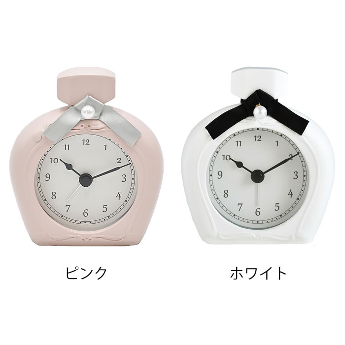 【マラソン期間中P最大26倍】マルモ アラームクロック パフューム 置き時計 置時計 目覚まし時計 アナログ 時計 スイープムーブメント おしゃれ インテリア 時計 ガーリー かわいい 香水 パフューム 型 静か ホワイト 白 ピンク プレゼント ギフト モノトーン [2]