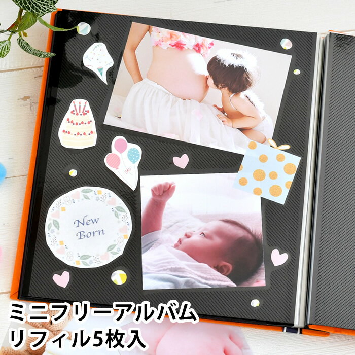 アルバム フリー台紙 ミニフリーアルバム スペア台紙 写真 替台紙 シンプル 貼る リフィル レフィル 粘着 黒台紙 5枚入 ビス 自由 写真収納 無地 増やせ...