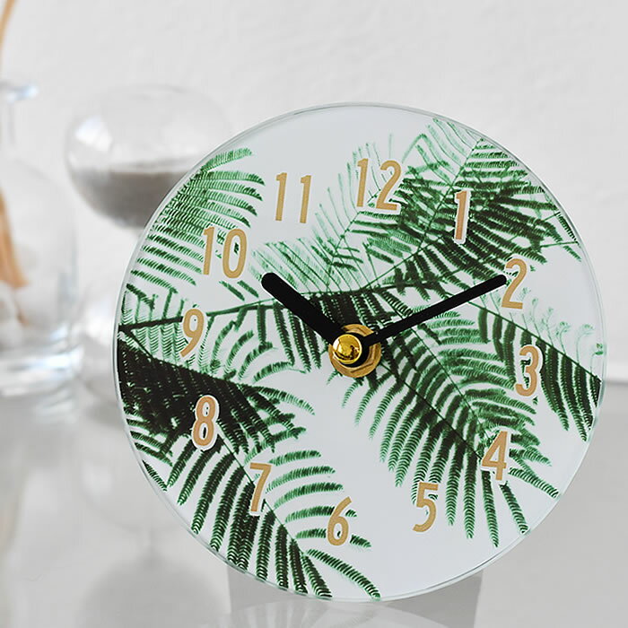[半額SALE]エクラク デスククロック 置き時計 小さめ アナログ 南国 花柄 おしゃれ コンパクト ブーケ 上品 モンステラ 玄関 寝室 植物柄 記念品 かわいい バリ風 リーフ ノベルティ [2]