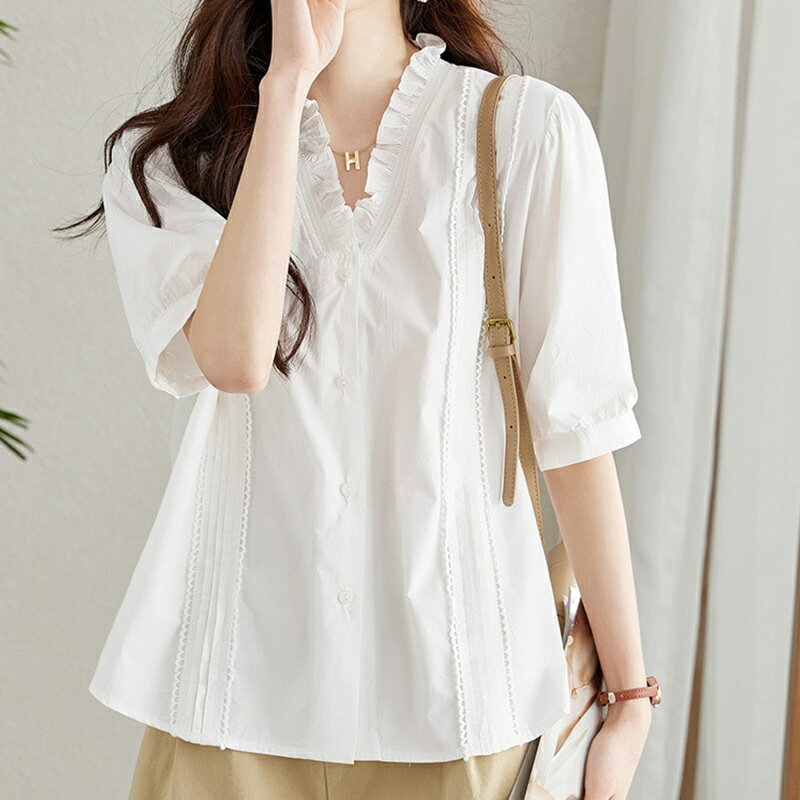 レディース デザインブラウス フリルカラー 胸元フリル Vネック トップス シャツ スーツ インナー オフィスカジュアル 上品 きれいめ 通勤 50代 40代 30代 大きいサイズ 半袖 ビジネススーツ フォーマル おしゃれ 仕事服装 女性