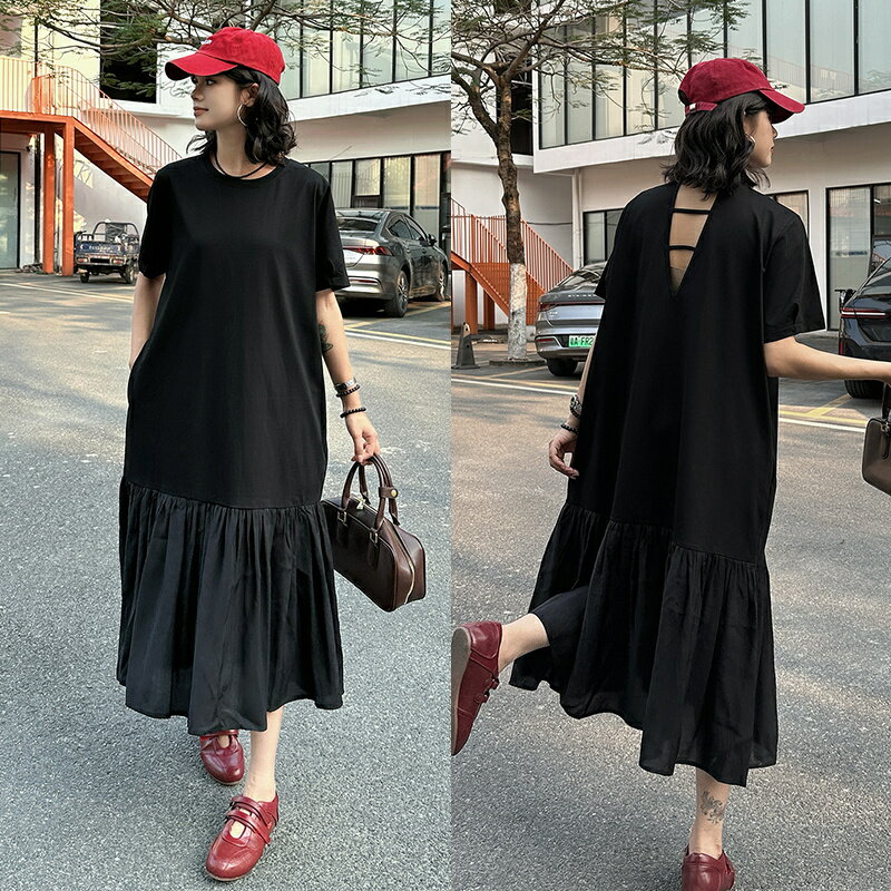 半袖 パフ 背中空き 花柄 アシンメトリー ワンピース clothe152-01.jpg