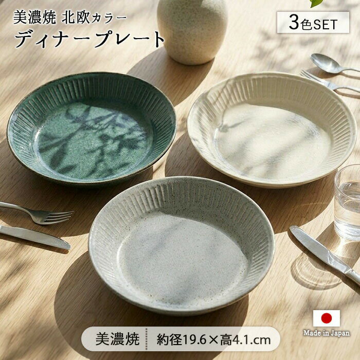 【最大10％OFF＆PT10倍！5/27まで】美濃焼 十彩 ディナープレート 3色セット | 皿 お皿 中皿 大皿 丸皿 取皿 取り皿 カレー皿 パスタ皿 プレート 径19.6cm 日本製 磁器 食器 洋食器 電子レンジ対応 食洗機対応 おしゃれ かわいい シンプル カフェ風 北欧