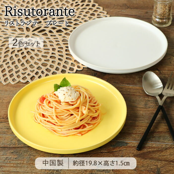 リストランテ プレート 2色セット | 皿 大皿 丸皿 主菜皿 ディナー皿 ワンプレート ディナープレート ラウンド 食器 洋食器 径19.8cm 磁器 電子レンジ対応 食洗機対応 おしゃれ かわいい シンプル 北欧 カフェ風 レストラン