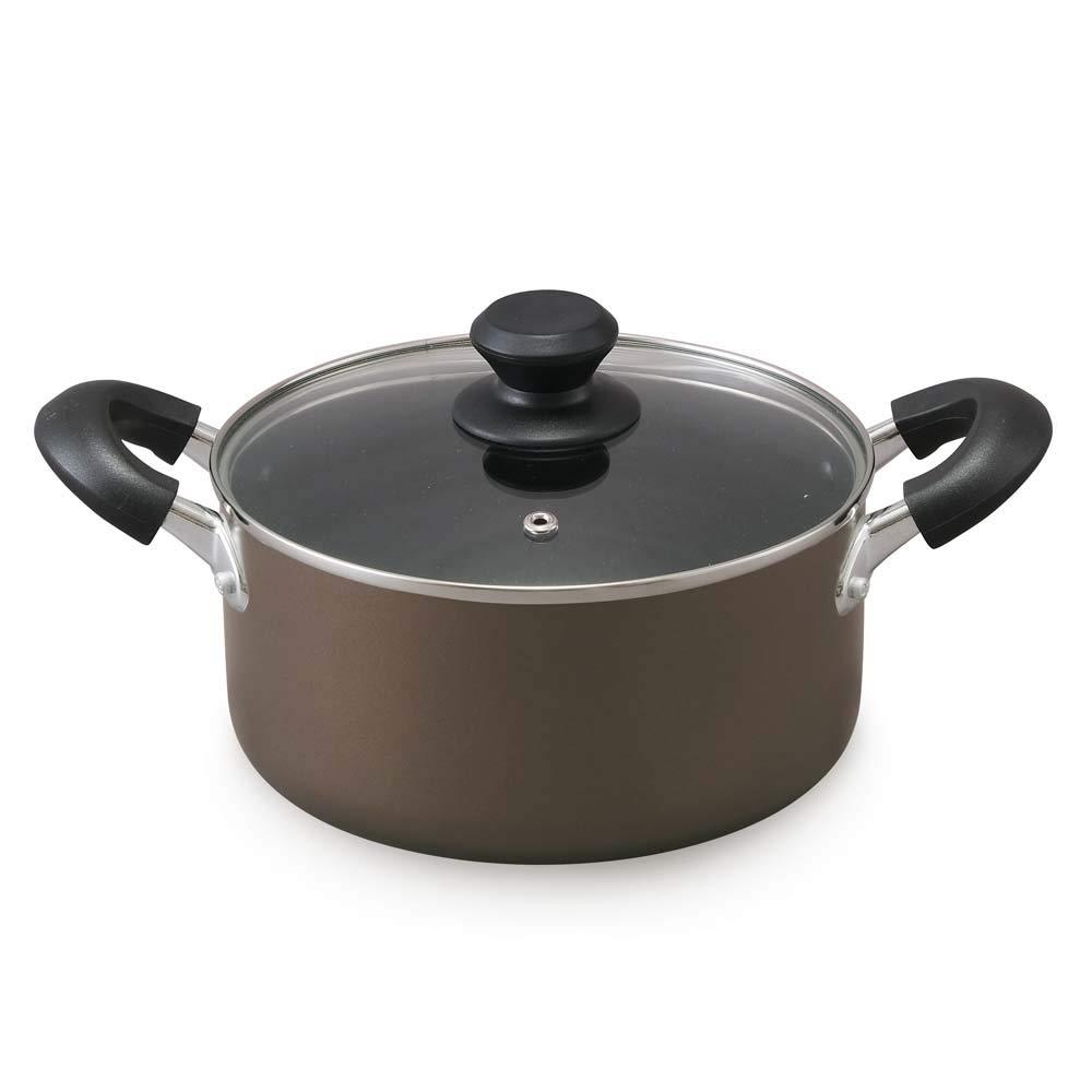 アイリスオーヤマ 両手鍋 20 鍋 蓋つき ガス火/IH対応 ガラス蓋付き ダイヤモンドコート 長持ち こびりつきにくい お手入れ簡単 ブラウン DIS-P20