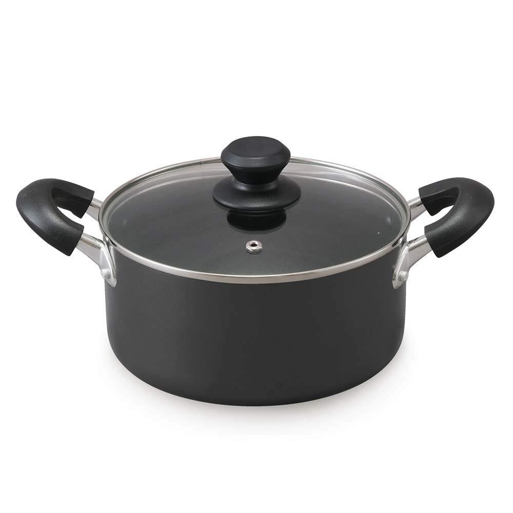 アイリスオーヤマ 両手鍋 20 鍋 蓋つき ガス火/IH対応 ガラス蓋付き ダイヤモンドコート 長持ち こびりつきにくい お手入れ簡単 ブラック DIS-P20