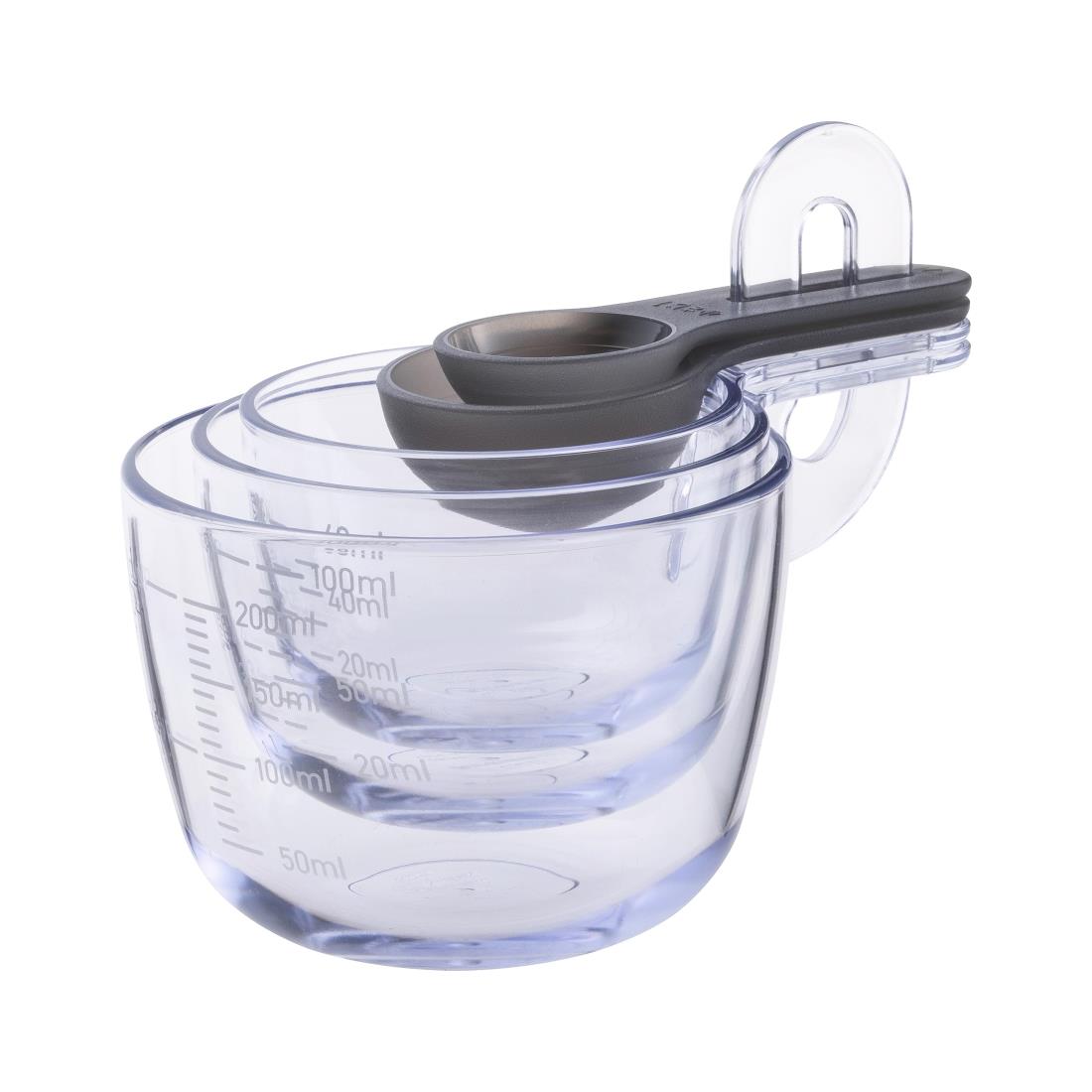 貝印 KAI 重ねて収納できる スタッキング 計量カップ 5個セット 60ml 100ml 200ml 計量スプーン 大さじ 小さじ 食洗機対応 クリア グレー KAI KITCHEN 日本製 DH8130