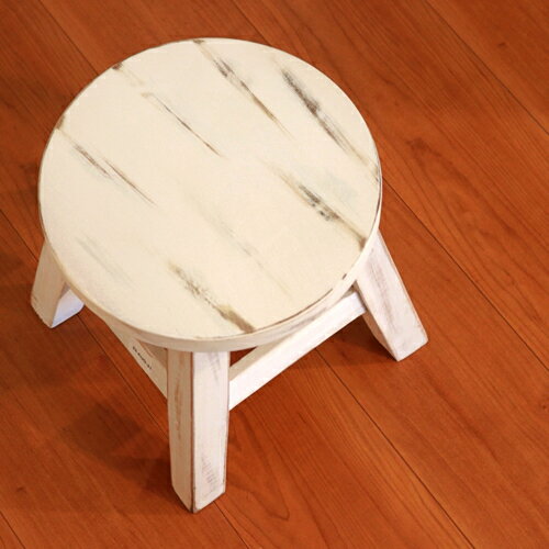 スツール 木製 ラウンドスツール アンティーク ホワイト 丸椅子 天然木 無垢 花台 おしゃれ