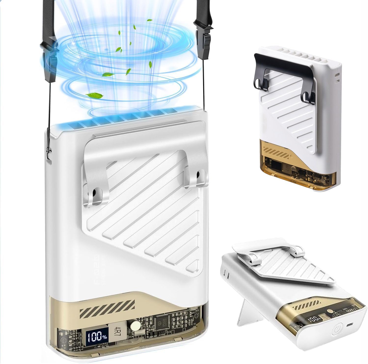 腰掛け扇風機 超強力 5段階風量調整 首掛け/腰付け/手持ち/卓上4WAY 充電式 LEDディスプレイ付き ベルトファン 小型ポータブル扇風機 マルチポジション冷却ファン 大風量 両面クリップ ウエストファン 静音 キャリ