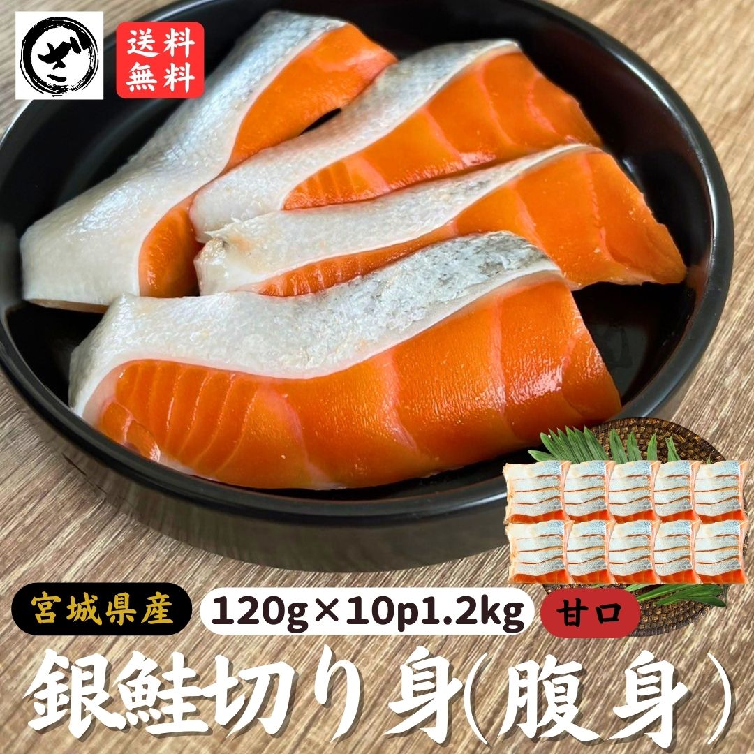 宮城県産銀鮭切身（腹身）1.2kg（120g×10P） お腹 ハラス さけ サケ 養殖 国産 甘塩 お弁当 小分け 大容量