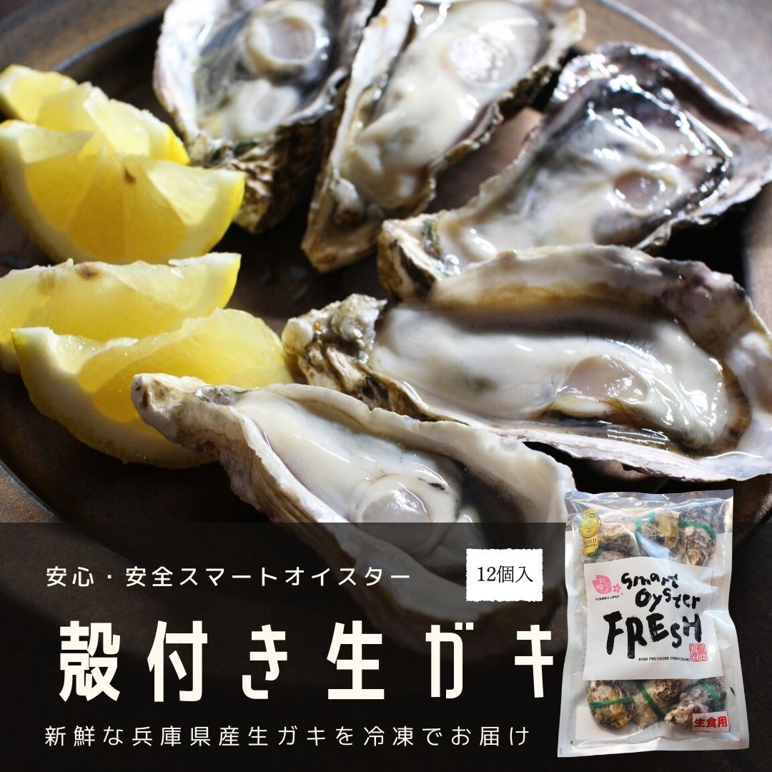 旨みたっぷり♪新鮮な兵庫県産の殻付き牡蠣!生食用 殻付きかき 1kg12個入り スマートオイスター 兵庫県産 かき 牡蠣 冷凍 殻付き生ガキ 生牡蠣 生ガキ 殻付き生がき