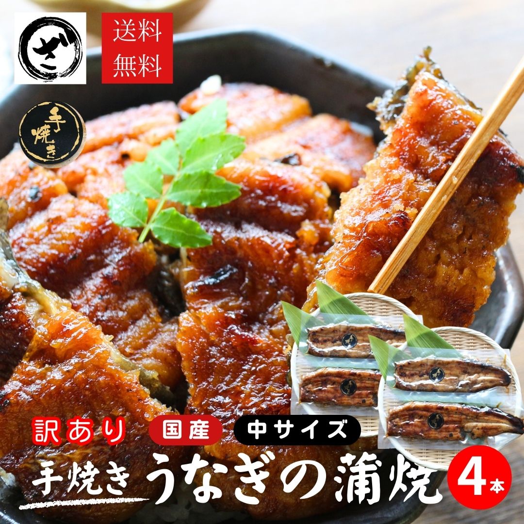 訳あり 手焼き国産うなぎ蒲焼 4尾 送料無料 うなぎ 鰻 ウナギ 蒲焼 鰻蒲焼 うな丼 うな重