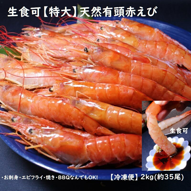 特大天然赤エビ 2kg（約35尾）【送料