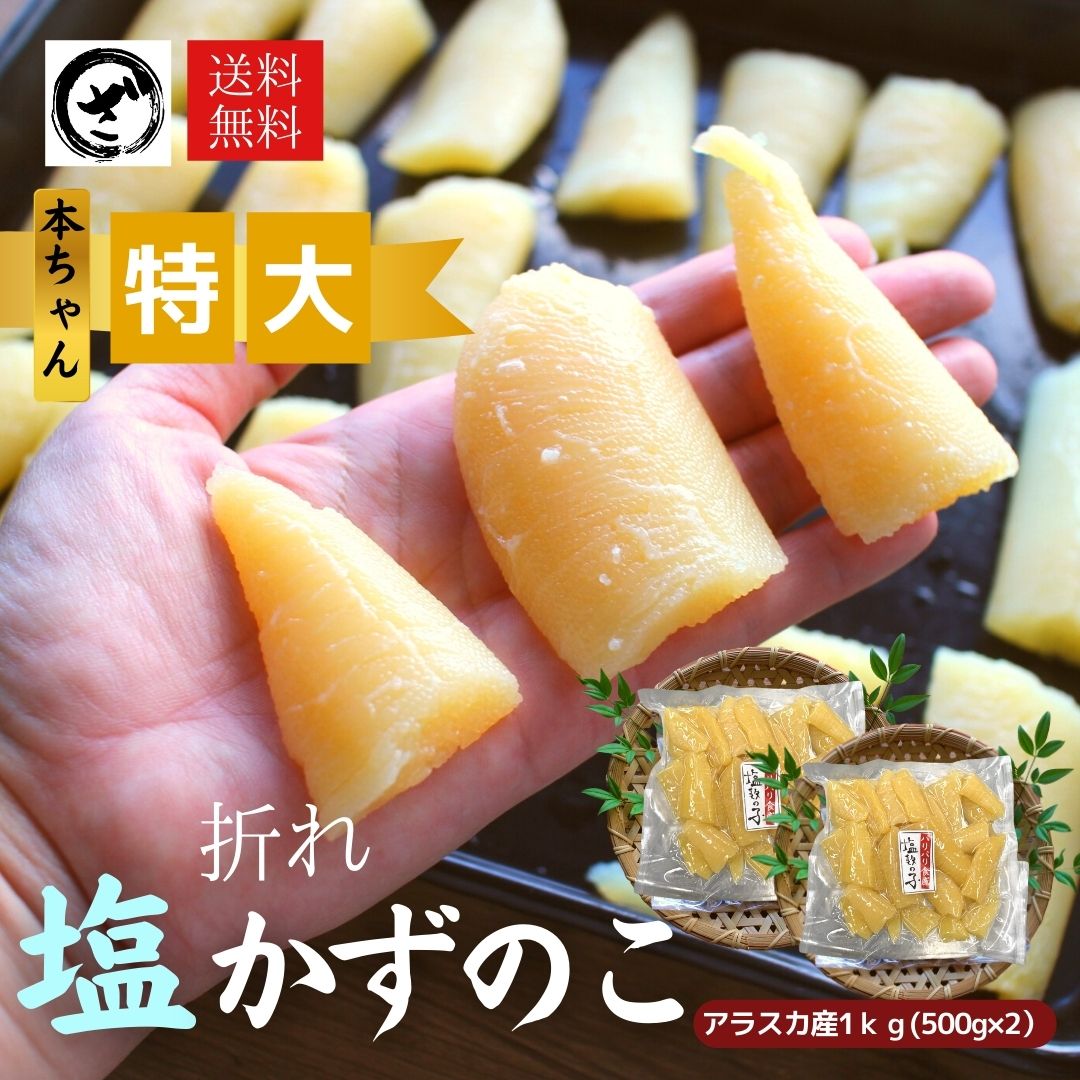 【お徳用】訳あり 塩数の子 折れ アメリカ（アラスカ）産 1kg 500g×2袋 送料無料 本チャン 北海道加工 特大サイズの折れ子　わけあり 1折れ 2折れ　御歳暮 ギフト 数の子 かずのこ カズノコ ワケアリ 折れ子 塩折れ500g ヤマニ　井原水産