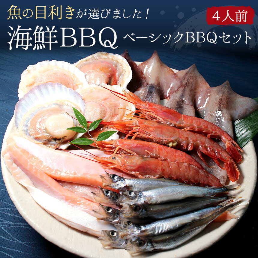 海鮮BBQ・バーベキューセット【送料無料】5種20品（4人前）　イカ　エビ　ホタテ　鮭ハラス　シシャモ　豪華特上【冷凍便】父の日 お花見