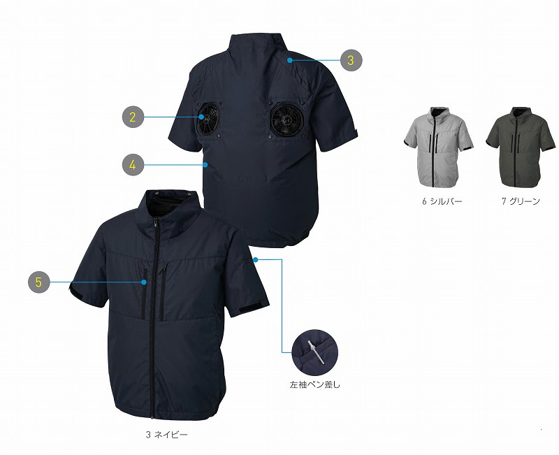 【取り寄せ】サンエス チタン加工半袖ブルゾン KF92510 (92510) 空調風神服 2025SSカタログ掲載