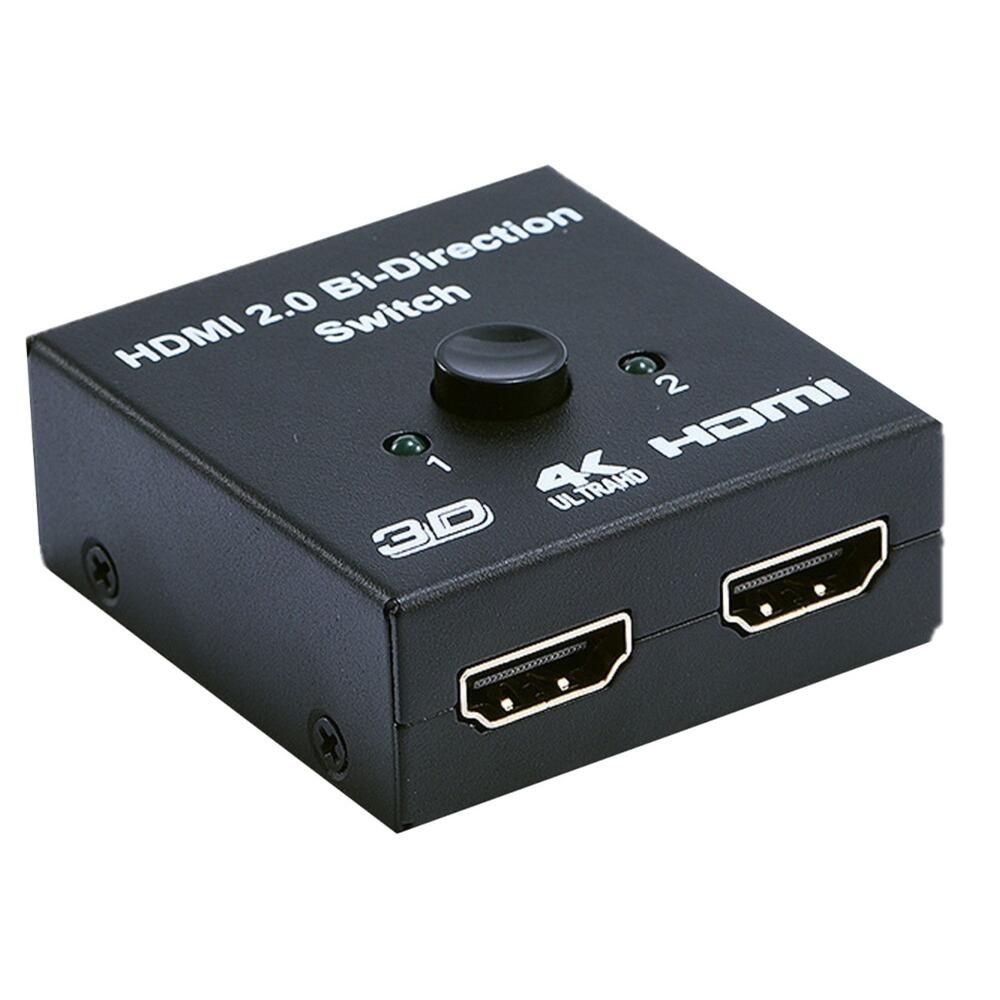 商品名：HDMI切替器 双方向対応 4K LED パソコン品　番：mcy042サイズ：寸法(mm)：48×52×19重量(g)：60適合機器：HDMI出力端子を標準搭載している映像機器・パソコン・家庭用ゲーム機など、【出力器】HDMI入力端子を標準搭載しているテレビ・パソコン用ディスプレイ・プロジェクターなど最大解像度：4Kインターフェース：HDMIタイプA(19PIN)メス×1、HDMIタイプA(19PIN)メス×2接続台数：2HDMI切替器 双方向対応 4K LED パソコンHDMI機器2台を切り替えて1台のテレビやプロジェクターなどへ出力、またはHDMI機器1台をテレビやプロジェクターなどに切り替えて出力できる双方向対応HDMI切替器です。電源や設定は不要で、差し込むだけで使えます。出力中の機器が一目でわかるLEDランプ付きです。HDMIポートの切り替え、ポート不足の解消商品名：HDMI切替器 双方向対応 4K LED パソコン寸法(mm)：48×52×19重量(g)：60適合機器：HDMI出力端子を標準搭載している映像機器・パソコン・家庭用ゲーム機など、【出力器】HDMI入力端子を標準搭載しているテレビ・パソコン用ディスプレイ・プロジェクターなど最大解像度：4Kインターフェース：HDMIタイプA(19PIN)メス×1、HDMIタイプA(19PIN)メス×2接続台数：2