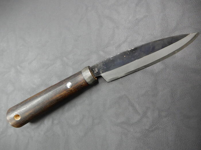 和鉈ナイフ　黒樫柄　サック付　白紙二号割込