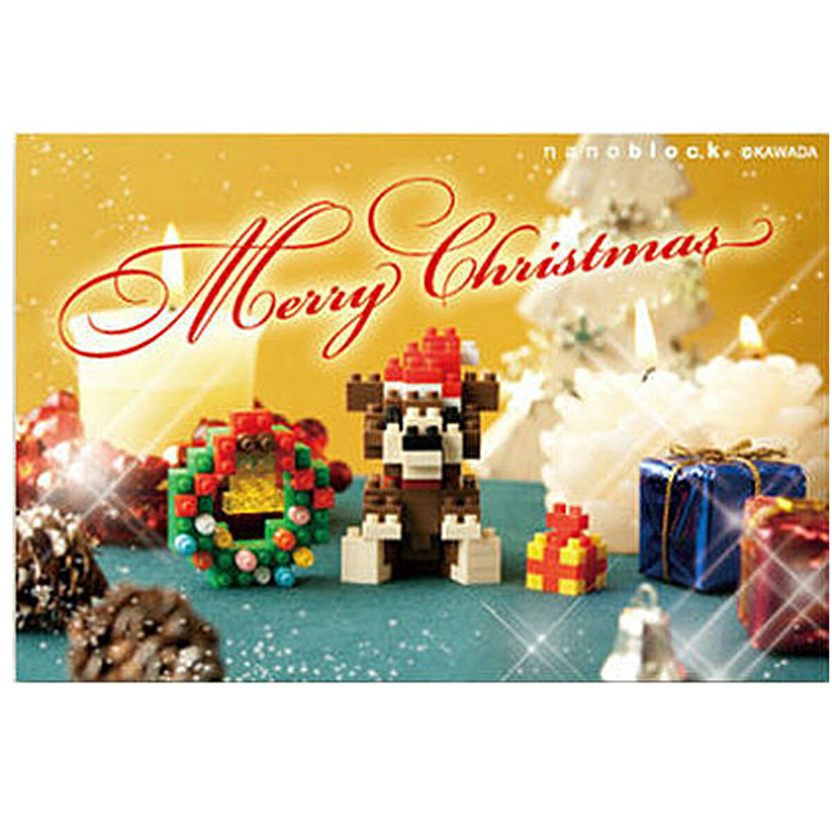ナノブロック入りポストカード/メッセージカード/ ベアーとリース クリスマスカード NP072 横型 nanoblock ナノブロック ポストカード メッセージ そのまま郵送出来る 組立が楽しい