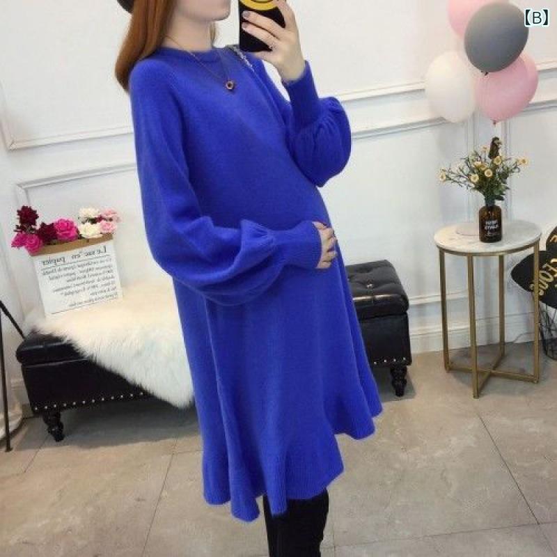 妊婦服 長袖 秋冬 中長 マタニティ 授乳服 セットアップ ニット