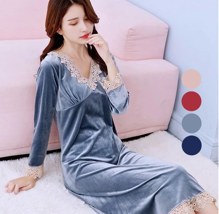 ルームウェア レース 秋 ワンピース ベロア 春 長袖 冬 ル 生地