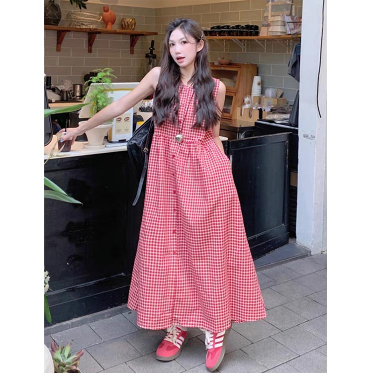チェック柄 ワンピース レディース ロングワンピ 夏 ミモレ丈 ロングワンピース フレアワンピース ナチュラル ワンピース チェッ