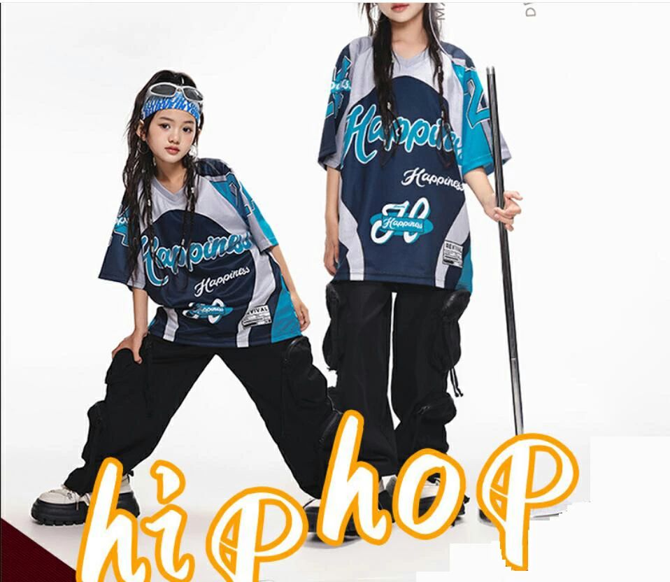 ブルー 衣装 黒 ヒップホップ キッズダンス衣装 カーゴ tシャツ