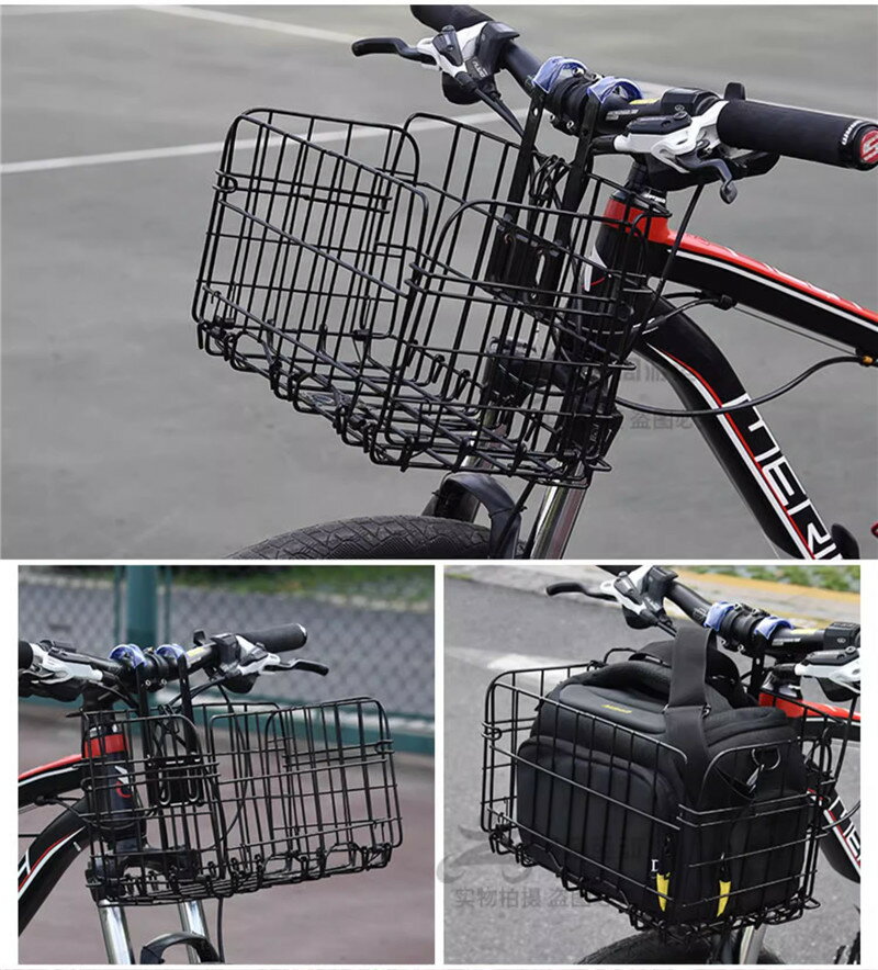 自転車かご 自転車カゴ 折りたたみ式 簡単脱着 耐荷重20KG 前かご 後ろかご バスケット 自転車 マウンテンバイク クロスバイク 大容量 折り畳み自転車 通勤車等用 取り付け簡単 脱着式 ワイヤーカゴ ブラック シルバー 楽天海外通販