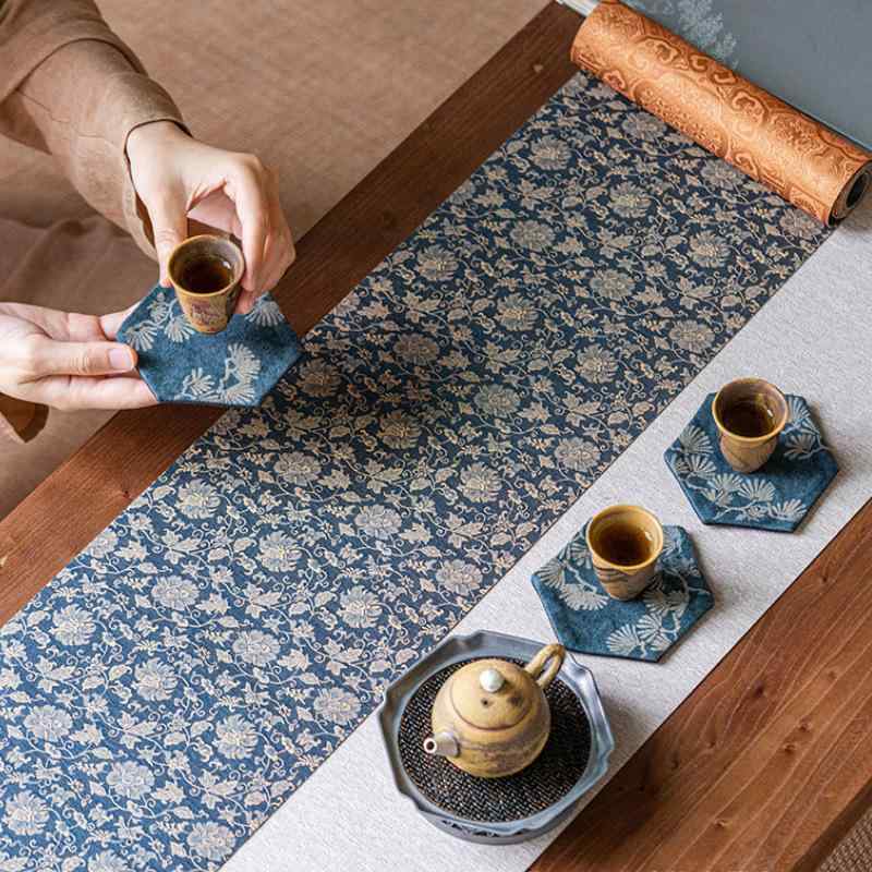 テーブルランナー 茶席 錦織り 中国風 蓮柄 ジャカード織り 両面 リバーシブル 高級感あふれる 上質 リビング ダイニング 来客用 多彩なカラーバリエーション(x2)