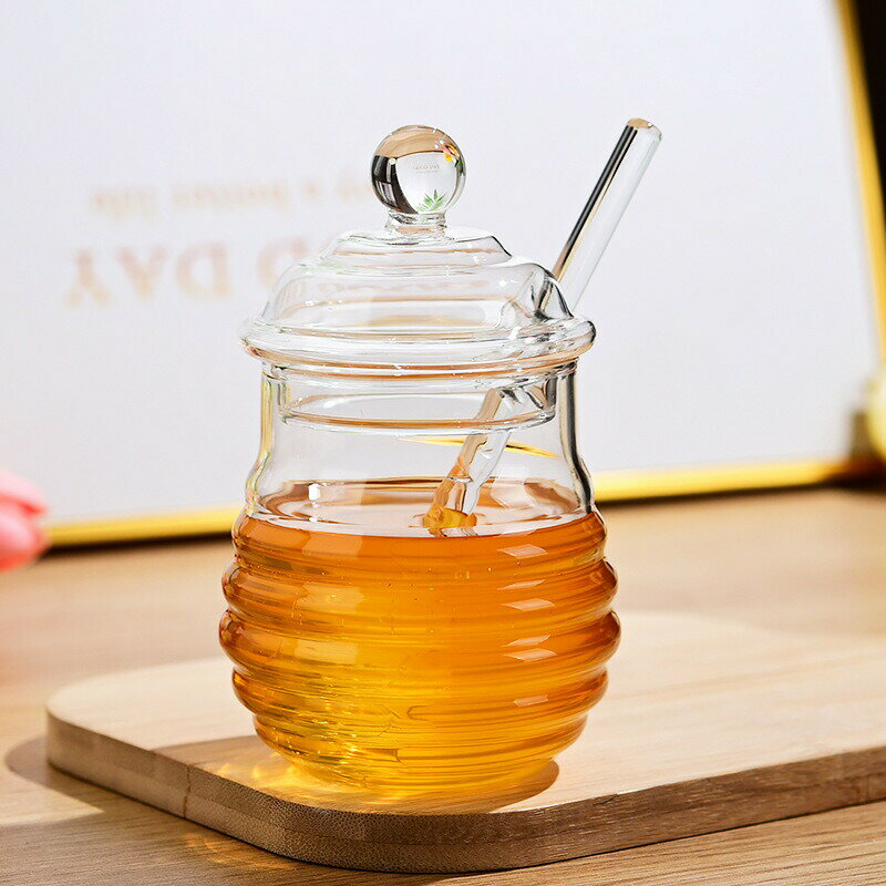 らくらく気軽に使える 耐熱ガラス ハニーポット おしゃれ はちみつ容器 透明 蓋付 攪拌棒付き 蜂蜜ボトル 蜂蜜入れ かわいい ハニーディスペンサー はちみつサーバー ハニーサーバー ハチミツ はちみつ 蜂蜜 保存缶 保存容器 ガラス瓶 ガラス製