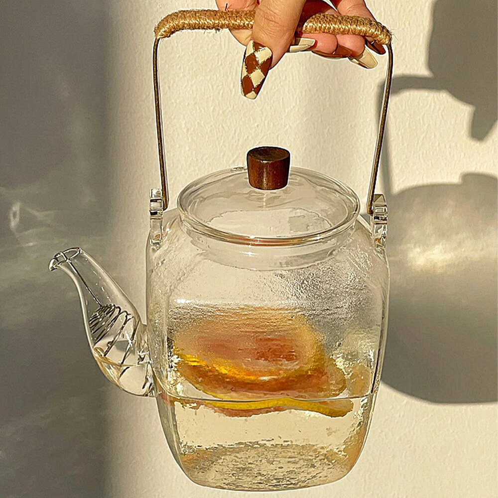 耐熱ガラス ティーポット ガラス急須 ガラスポット 手作り ジャンピング ナチュラル 紅茶ポット フルーツティー 花茶 工芸茶 ハーフティー にオススメ 【直火可】【送料無料】