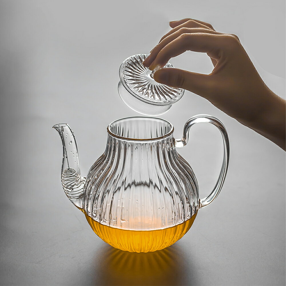 鶴首 耐熱ガラス ガラス急須 700mL ティーポット 茶こし付き 手作り ガラス製ポット ジャンピング 紅茶ポット フルーツティー 花茶 工芸茶 ハーフティー に 健康茶器【直火可】【送料無料】