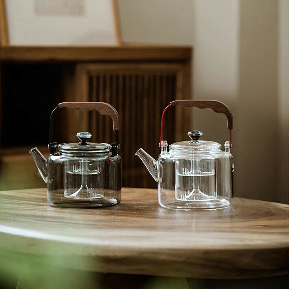 耐熱ティーポット ガラス ヤカン 湯沸かし 蓋に星空 北欧 木製持ち手 茶こし付き おしゃれ ガラス急須 ジャンピング 紅茶ポット フルーツティー 麦茶 お茶 蒸茶 煮茶 に ガラス急須 直火可 プレゼント ギフト 950mL