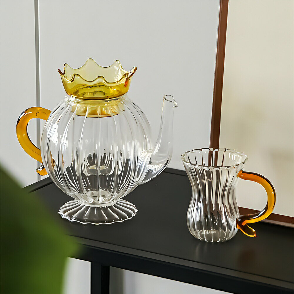 王冠 耐熱ガラス ティーポット ティーカップ クラウン ガラス 急須 茶こし付き ティーセット ガラスポット ガラスグラス ガラスカップセット紅茶 フルーツティー リーフティー 花茶 工芸茶 ハーフティー 北欧 ギフト ガラス食器 おしゃれ 母の日 プレゼント ギフト