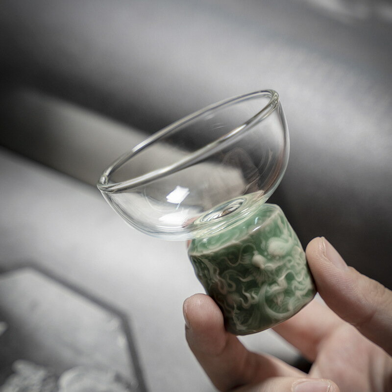 美しい脚付 グラス 耐熱ガラス 茶杯 湯呑 ス おしゃれ 脚付き 足つき ワイングラス シャンパングラス ティーコップ ティーカップ ティーグラス カクテルグラス 青磁 陶磁器【送料無料】