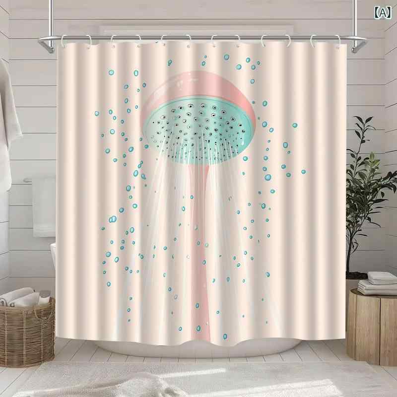 シャワーカーテン デジタルプリント 防水 ポリエステル 浴室 バスルーム 洗面所 脱衣所 間仕切り 目隠し 撥水 防カビ 穴開け不要 突っ張り棒式 多色 おしゃれ
