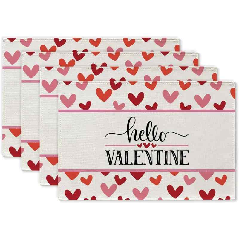 プレースマット ランチョンマット バレンタインデー 麻 ポリエステル アメリカン キッチン パーティー レストラン ダイニング 食卓 テーブル装飾 リビング 商業施設 雰囲気作り(x4)