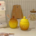 スタイル セラミック缶 調味料入れ 調味料 容器 蜂蜜貯蔵缶 調味缶 蓋付き 貯蔵缶 大人気 木質ミキサー棒 レトロ キッチン