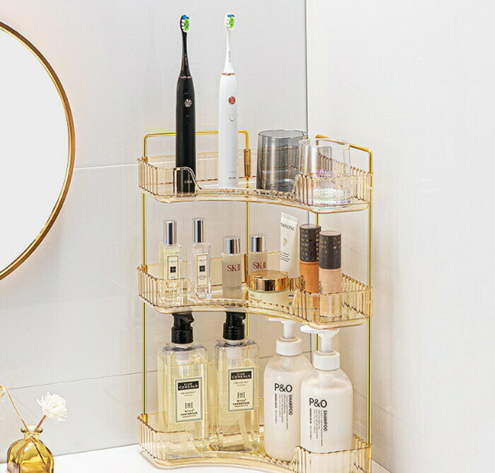 コスメ収納 トイレ 棚 浴室 化粧品 テーブル 洗面台 三角 トイレ 収納棚 コーナー棚 3層 化粧品ストレージ多機能 収納 化粧台 洗面所 台所 調味料台