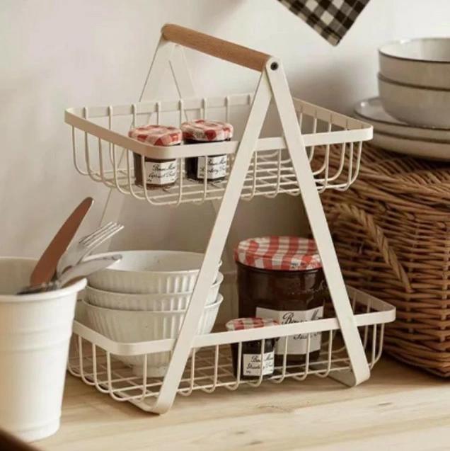 バスケット 2段 収納ラック ワイヤーバスケット 大容量 収納 かご カゴ キッチンバスケット キッチンカ..